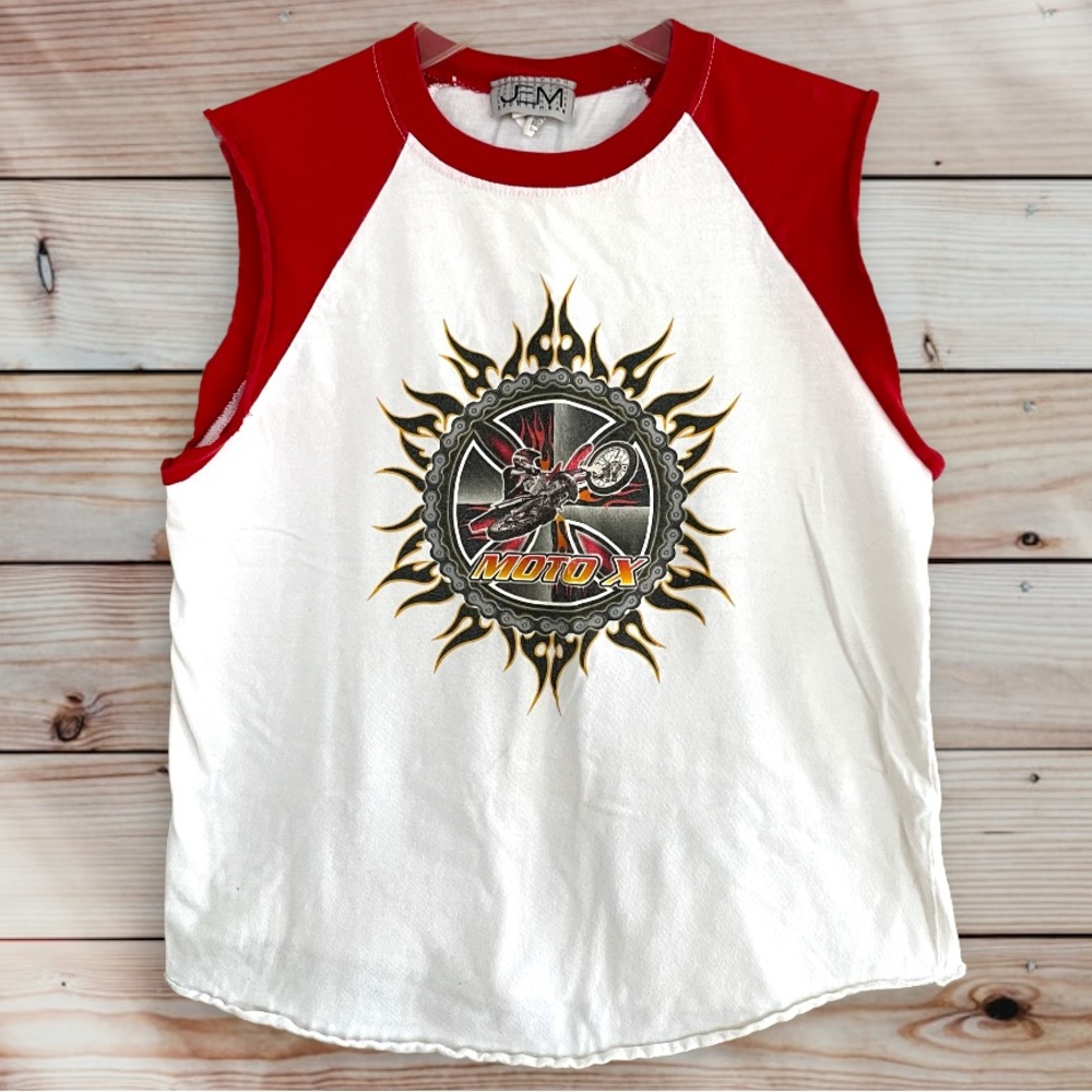 JEM SPORTSWEAR Vintage Moto X Motorcycle Flames Tank Top